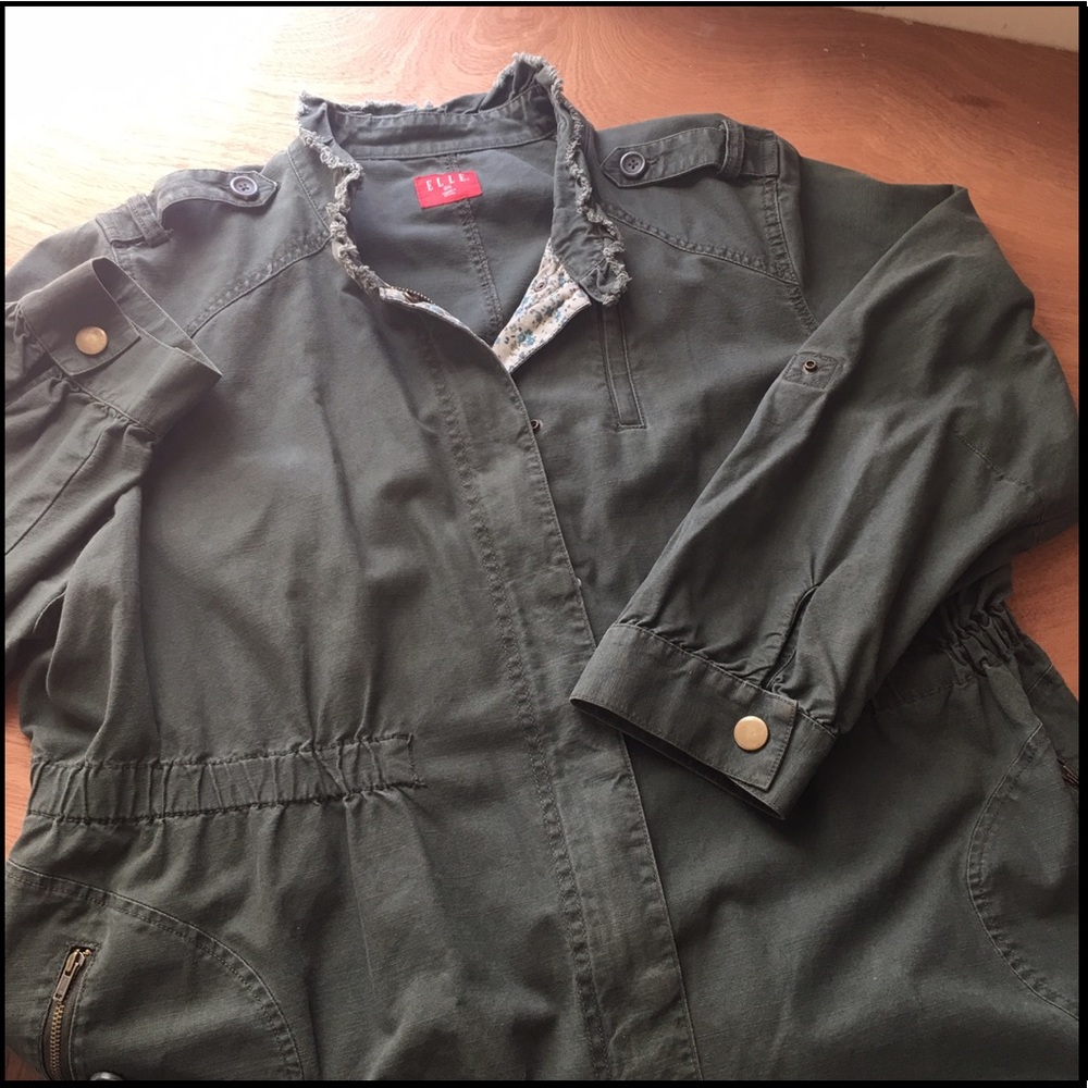 Elle XXL Ladies Army Green Jacket w Floral Lining